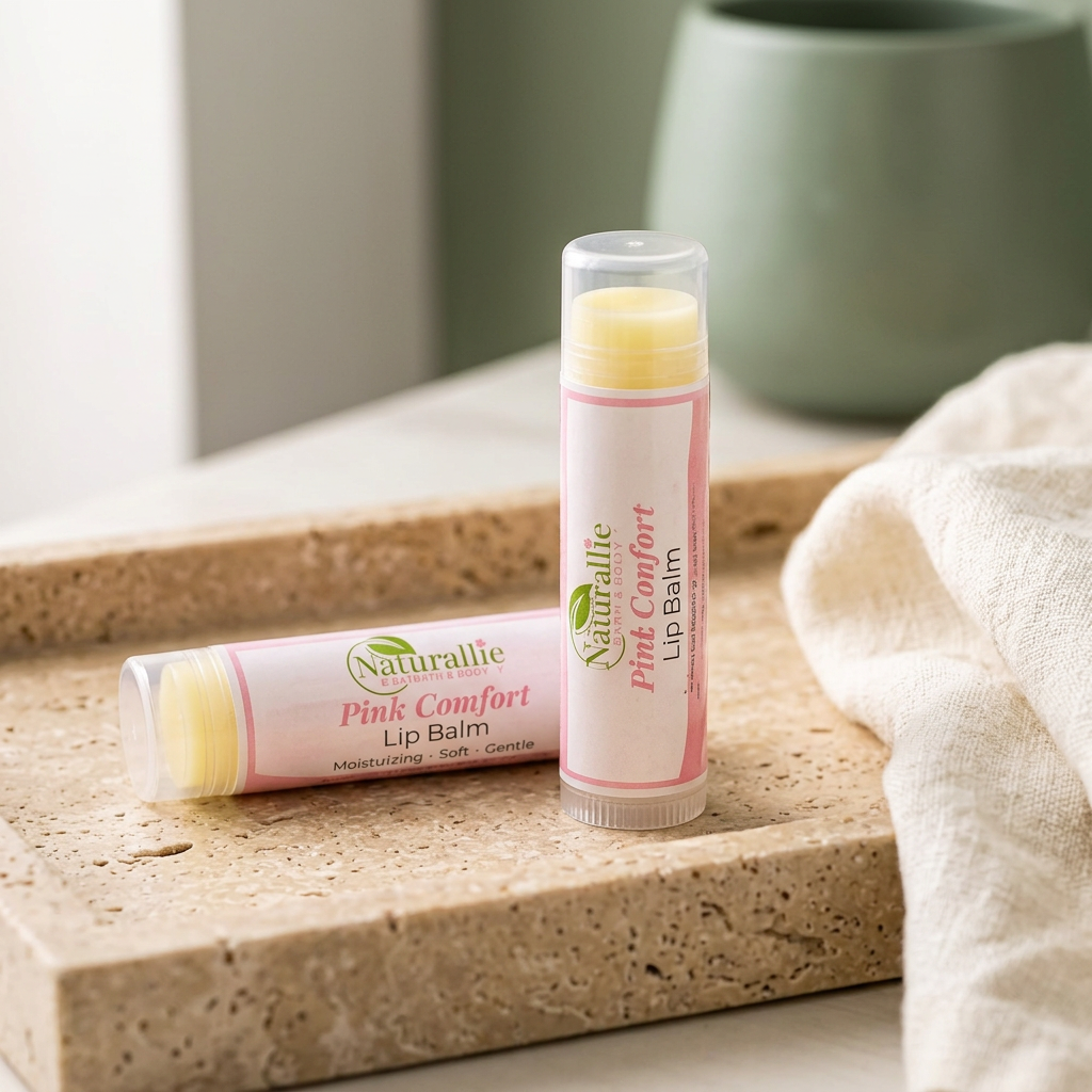 Pink Comfort Lip Balm | Unscented Handmade Lip Care | Naturallie Bath & Body